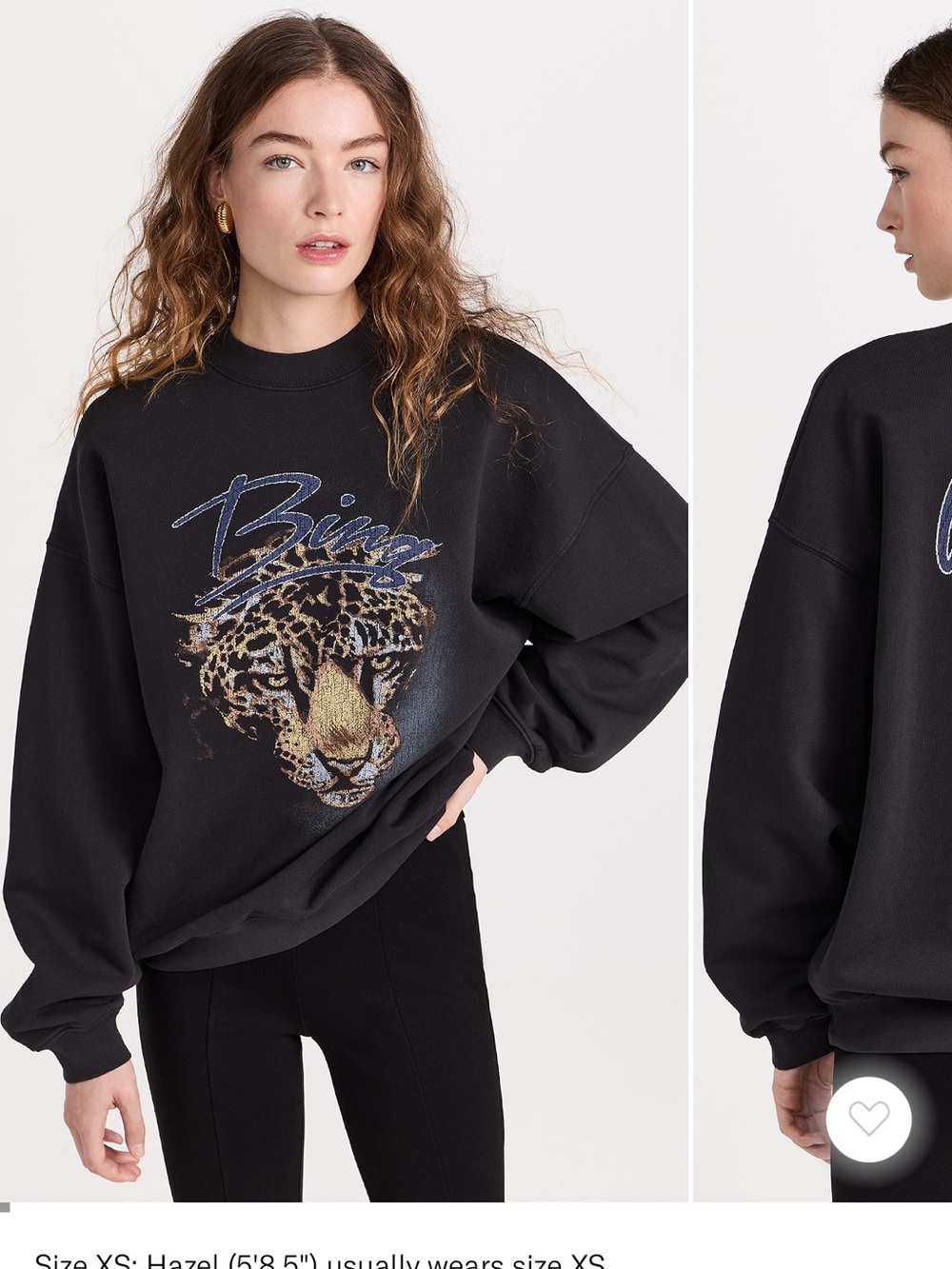 Anine Bing Black Leopard Graphic Crewneck Sweatshirt small